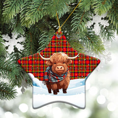 Hepburn Tartan Christmas Ceramic Ornament - Highland Cows Snow Style