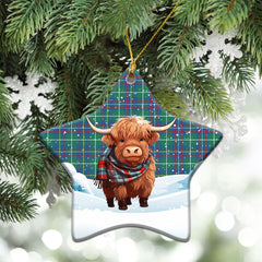 Inglis Ancient Tartan Christmas Ceramic Ornament - Highland Cows Snow Style