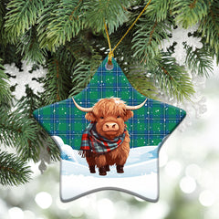 Irvine Ancient Tartan Christmas Ceramic Ornament - Highland Cows Snow Style