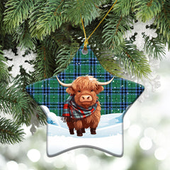 Keith Ancient Tartan Christmas Ceramic Ornament - Highland Cows Snow Style