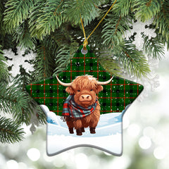 Kincaid Tartan Christmas Ceramic Ornament - Highland Cows Snow Style