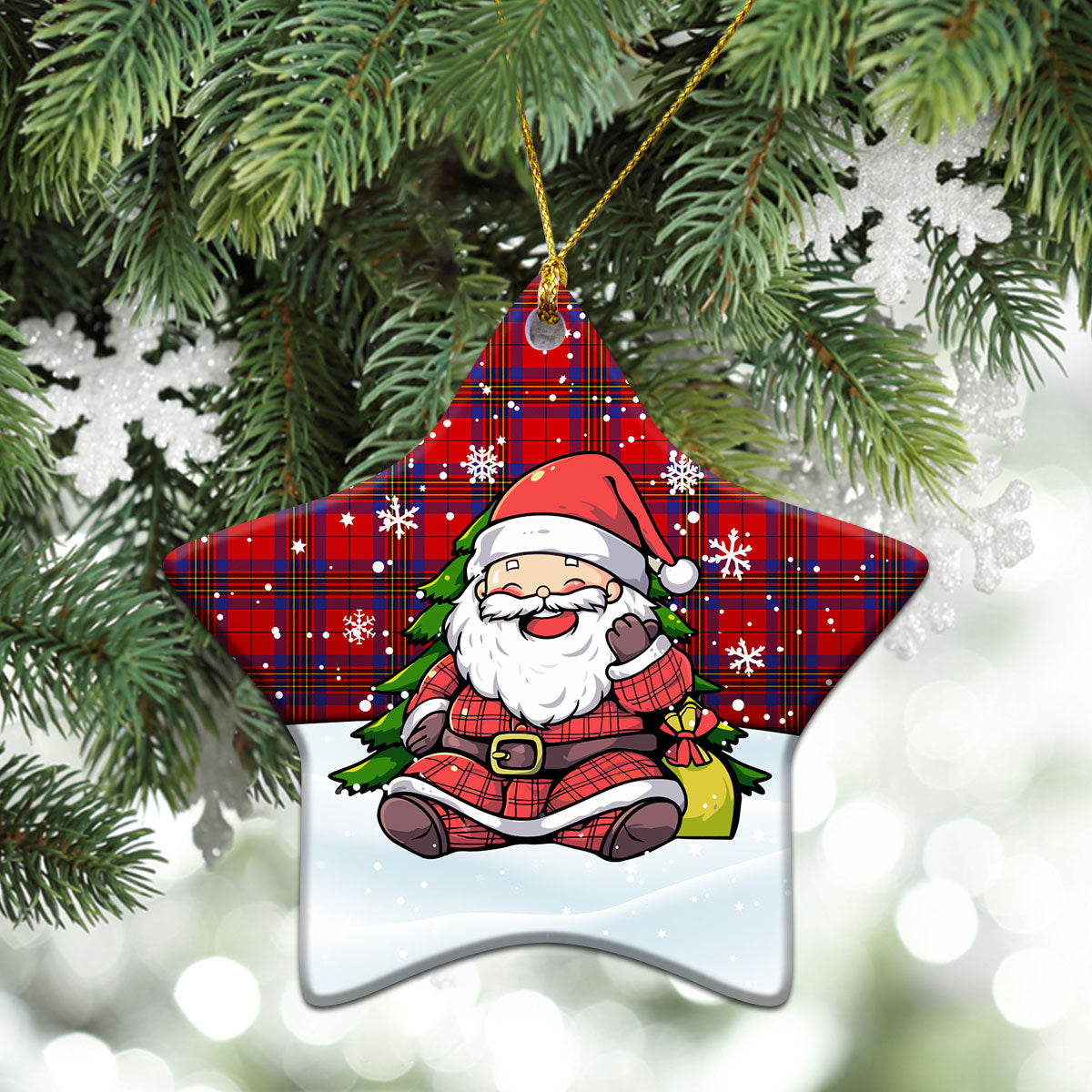 Leslie Modern Tartan Christmas Ceramic Ornament - Scottish Santa Style