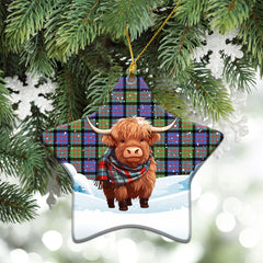 MacDonald Ancient Tartan Christmas Ceramic Ornament - Highland Cows Snow Style