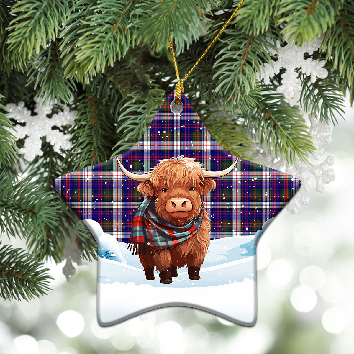 MacDonald Dress Modern Tartan Christmas Ceramic Ornament - Highland Cows Snow Style