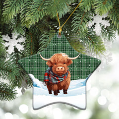 MacDonald Lord of the Isles Hunting Tartan Christmas Ceramic Ornament - Highland Cows Snow Style