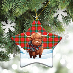 MacLaine of Loch Buie Tartan Christmas Ceramic Ornament - Highland Cows Snow Style