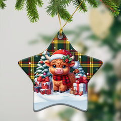 MacMillan Old Modern Tartan Christmas Ceramic Ornament - Highland Cow Winter Style