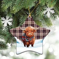 MacPherson Hunting Ancient Tartan Christmas Ceramic Ornament - Highland Cows Snow Style