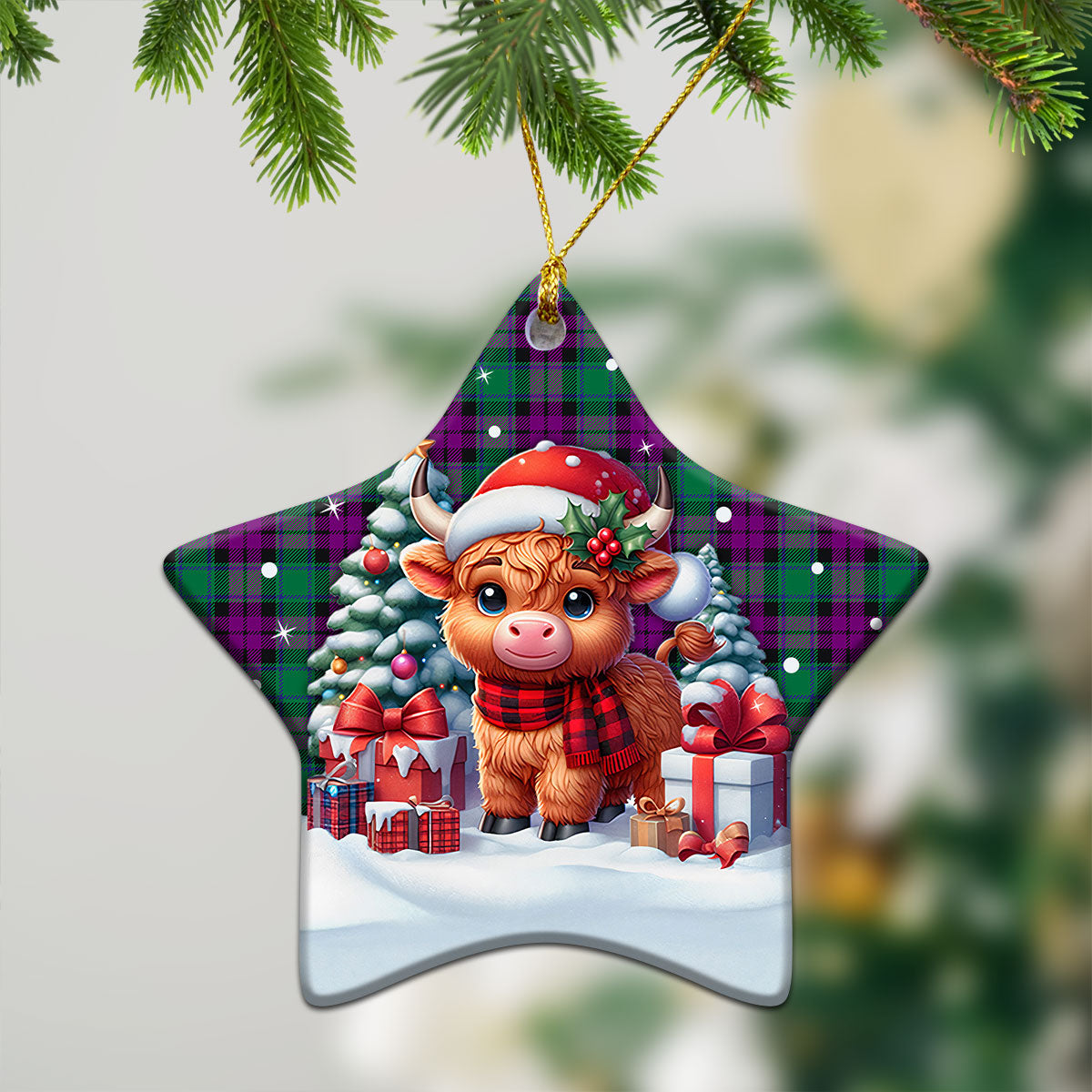 McArthur - Milton Tartan Christmas Ceramic Ornament - Highland Cow Winter Style