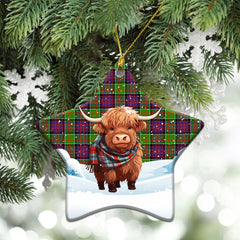 McDonald (Clan Ranald) Tartan Christmas Ceramic Ornament - Highland Cows Snow Style