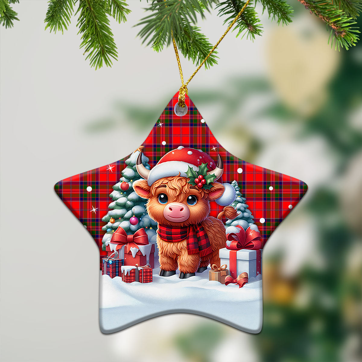 McGillivray Modern Tartan Christmas Ceramic Ornament - Highland Cow Winter Style