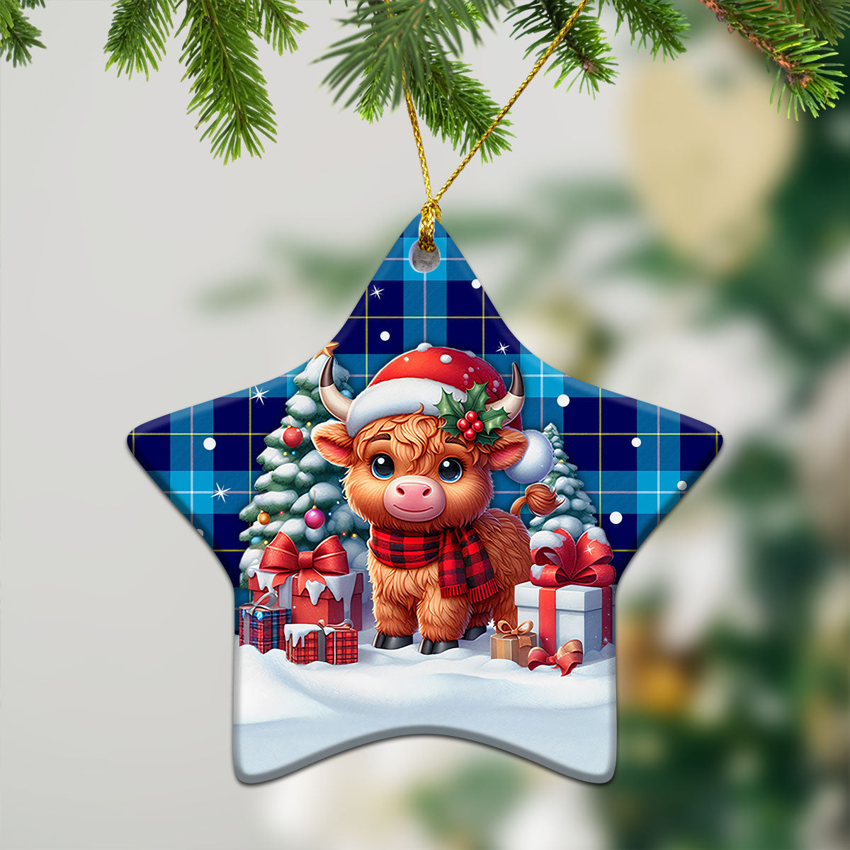 McKerrell Tartan Christmas Ceramic Ornament - Highland Cow Winter Style