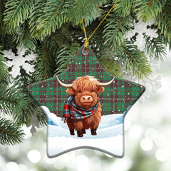 McKinnon Hunting Ancient Tartan Christmas Ceramic Ornament - Highland Cows Snow Style