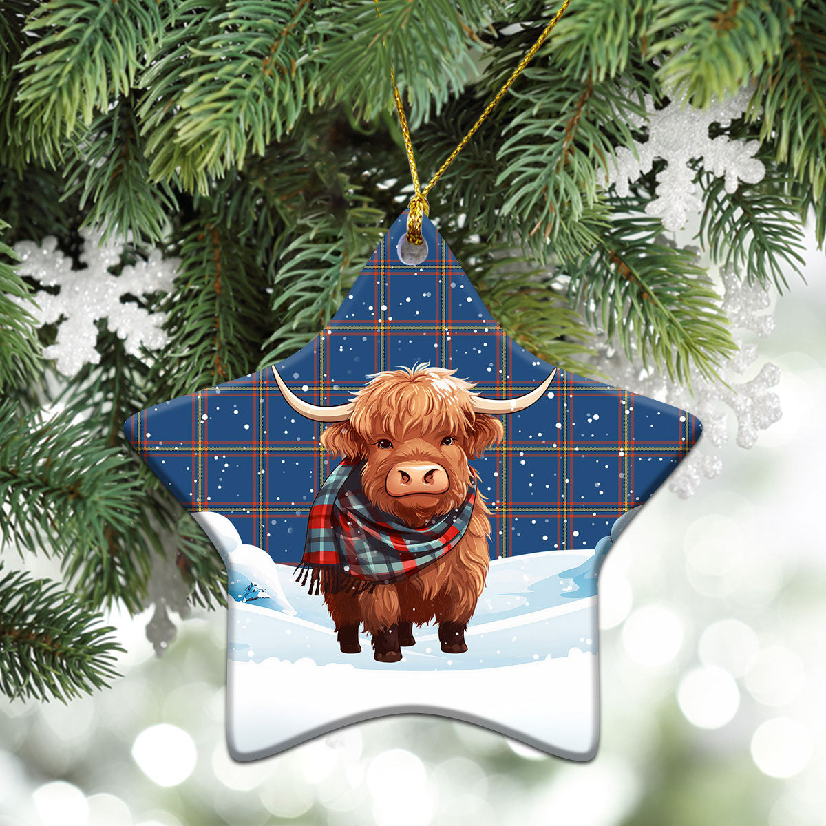 McLaine of Loch Buie Hunting Ancient Tartan Christmas Ceramic Ornament - Highland Cows Snow Style