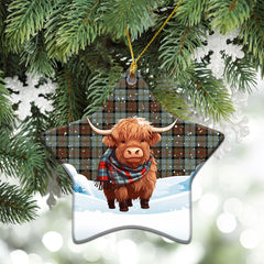 McLeod of Harris Weathered Tartan Christmas Ceramic Ornament - Highland Cows Snow Style