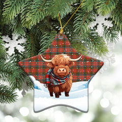 McPherson Weathered Tartan Christmas Ceramic Ornament - Highland Cows Snow Style