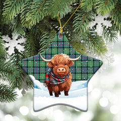 McThomas Ancient Tartan Christmas Ceramic Ornament - Highland Cows Snow Style