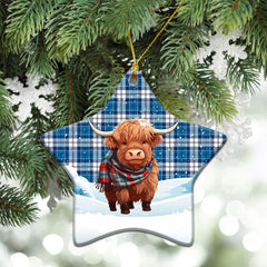 Roberton Tartan Christmas Ceramic Ornament - Highland Cows Snow Style