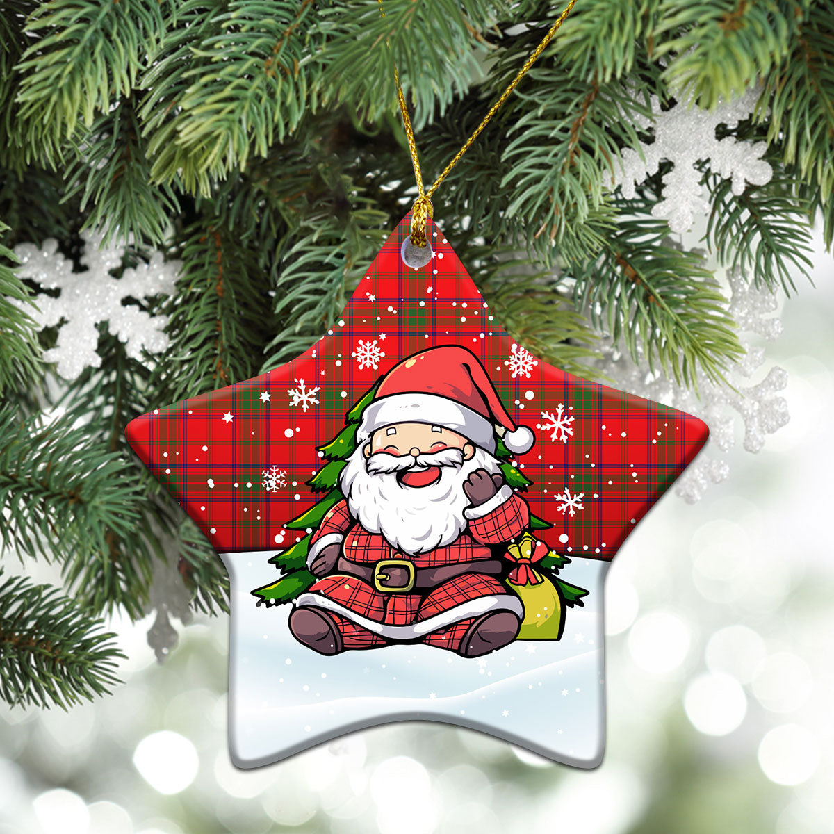 Ross Modern Tartan Christmas Ceramic Ornament - Scottish Santa Style