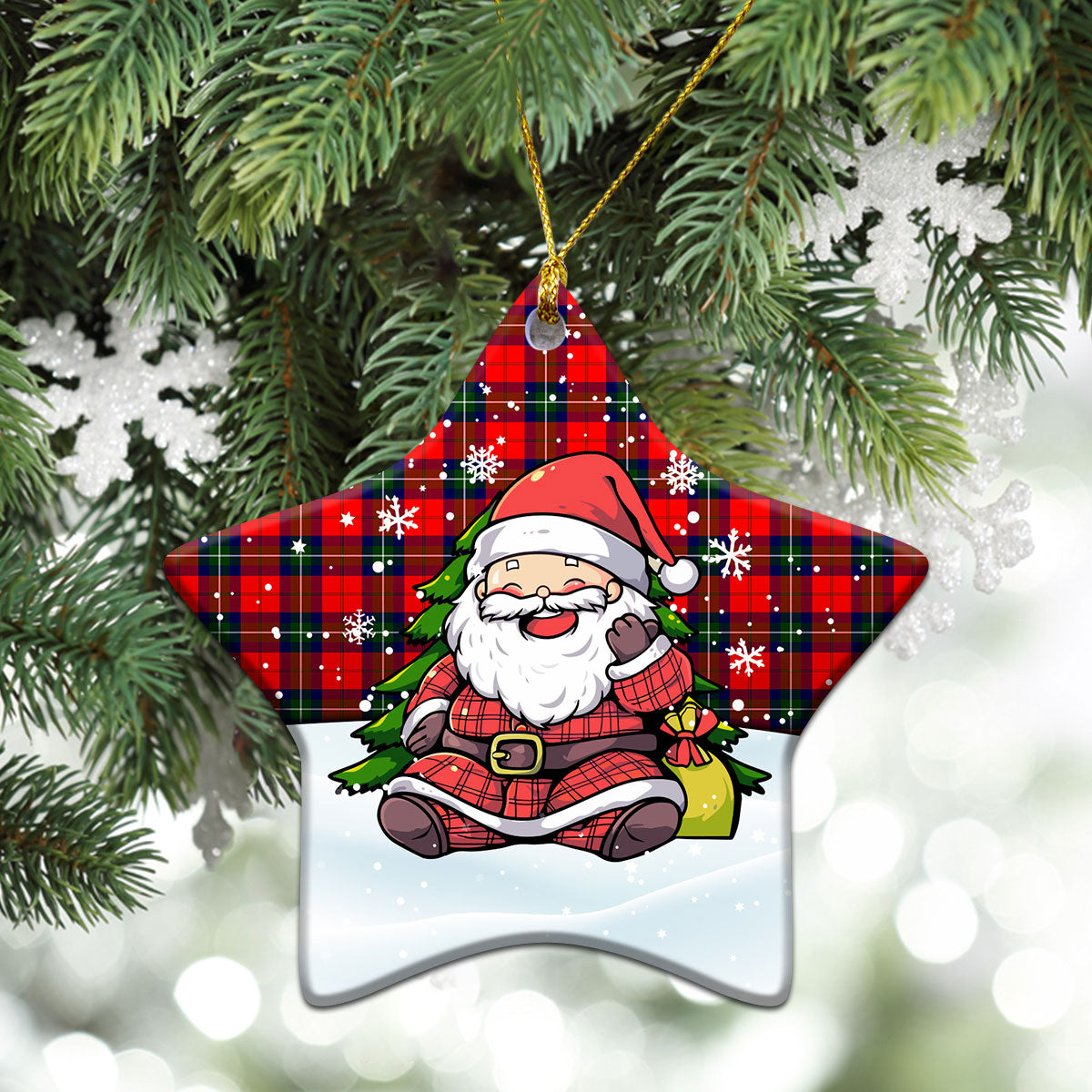 Ruthven Modern Tartan Christmas Ceramic Ornament - Scottish Santa Style