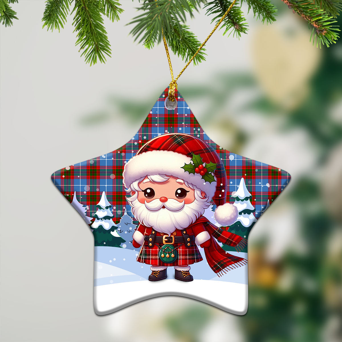 Skirving Tartan Christmas Ceramic Ornament - Santa Claus In Kilt Style