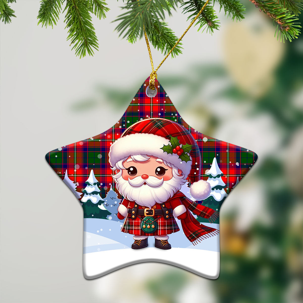 Wauchope (or Waugh) Tartan Christmas Ceramic Ornament - Santa Claus In Kilt Style