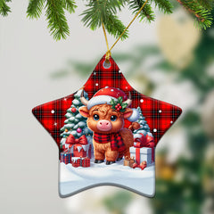 Wemyss Modern Tartan Christmas Ceramic Ornament - Highland Cow Winter Style