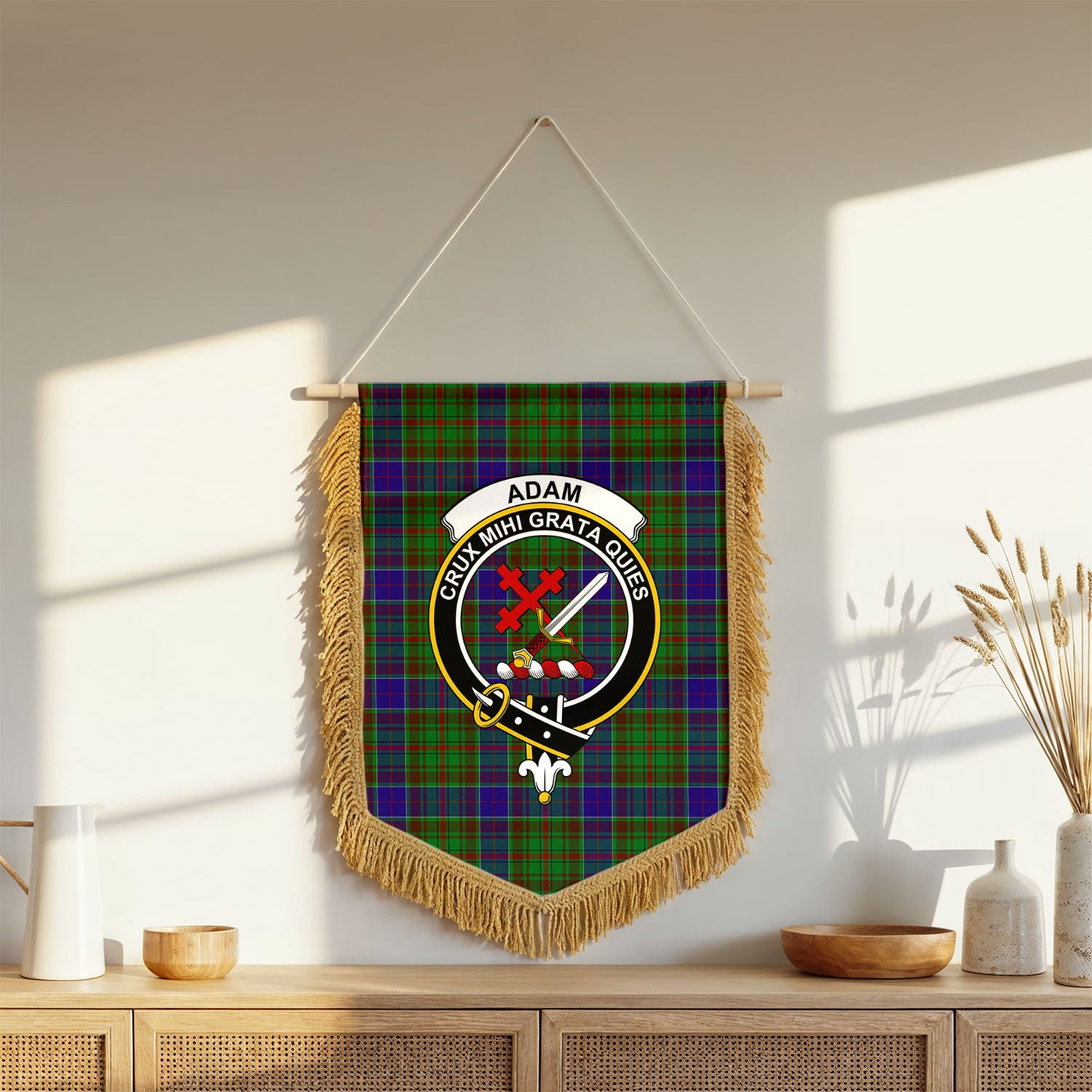 Adam Tartan Crest Wall Hanging Banner - Wood Pole