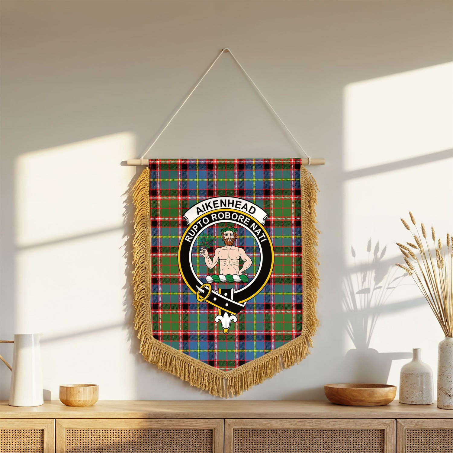 Aikenhead Tartan Crest Wall Hanging Banner - Wood Pole