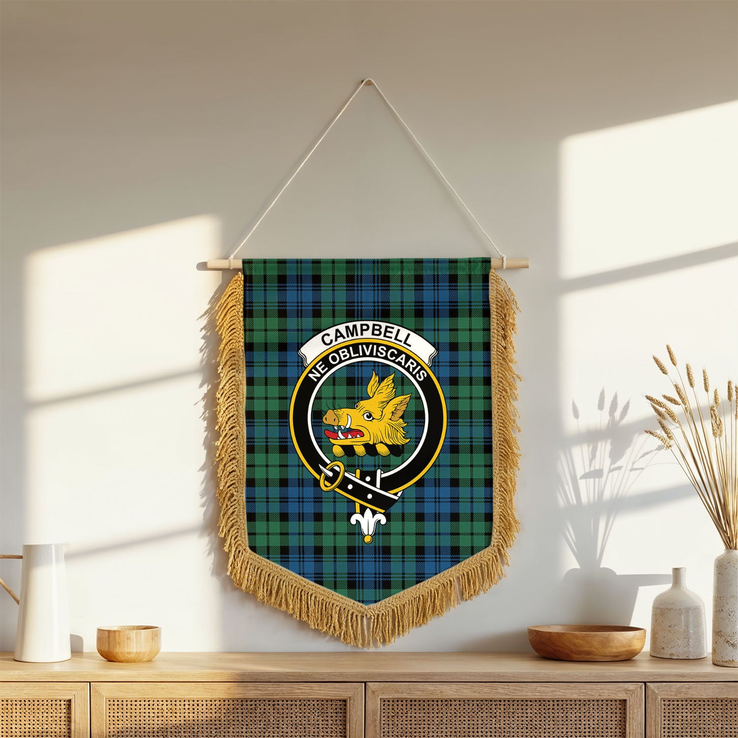 Campbell Ancient 02 Tartan Crest Wall Hanging Banner - Wood Pole