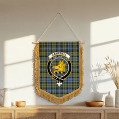 Campbell Faded Tartan Crest Wall Hanging Banner - Wood Pole