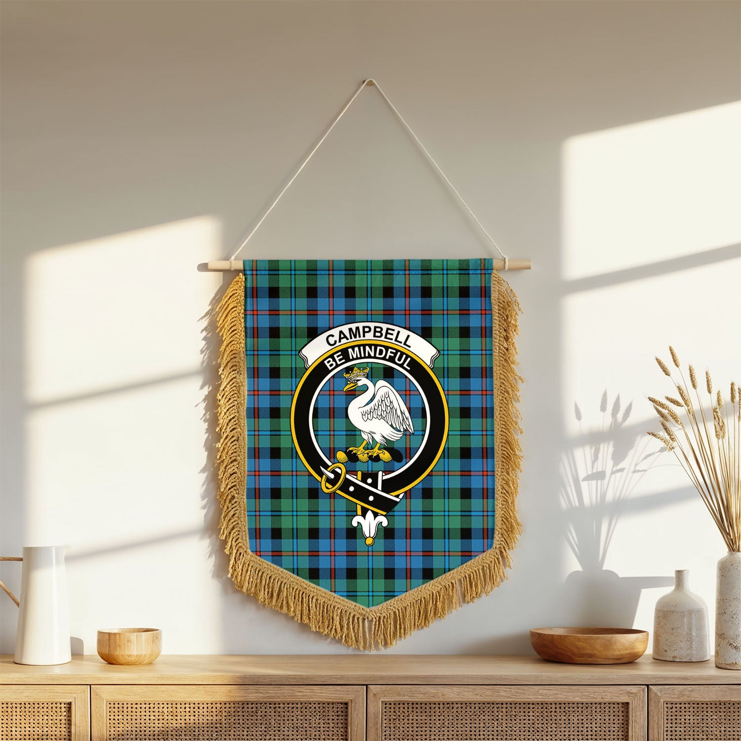 Campbell of Cawdor Ancient Tartan Crest Wall Hanging Banner - Wood Pole
