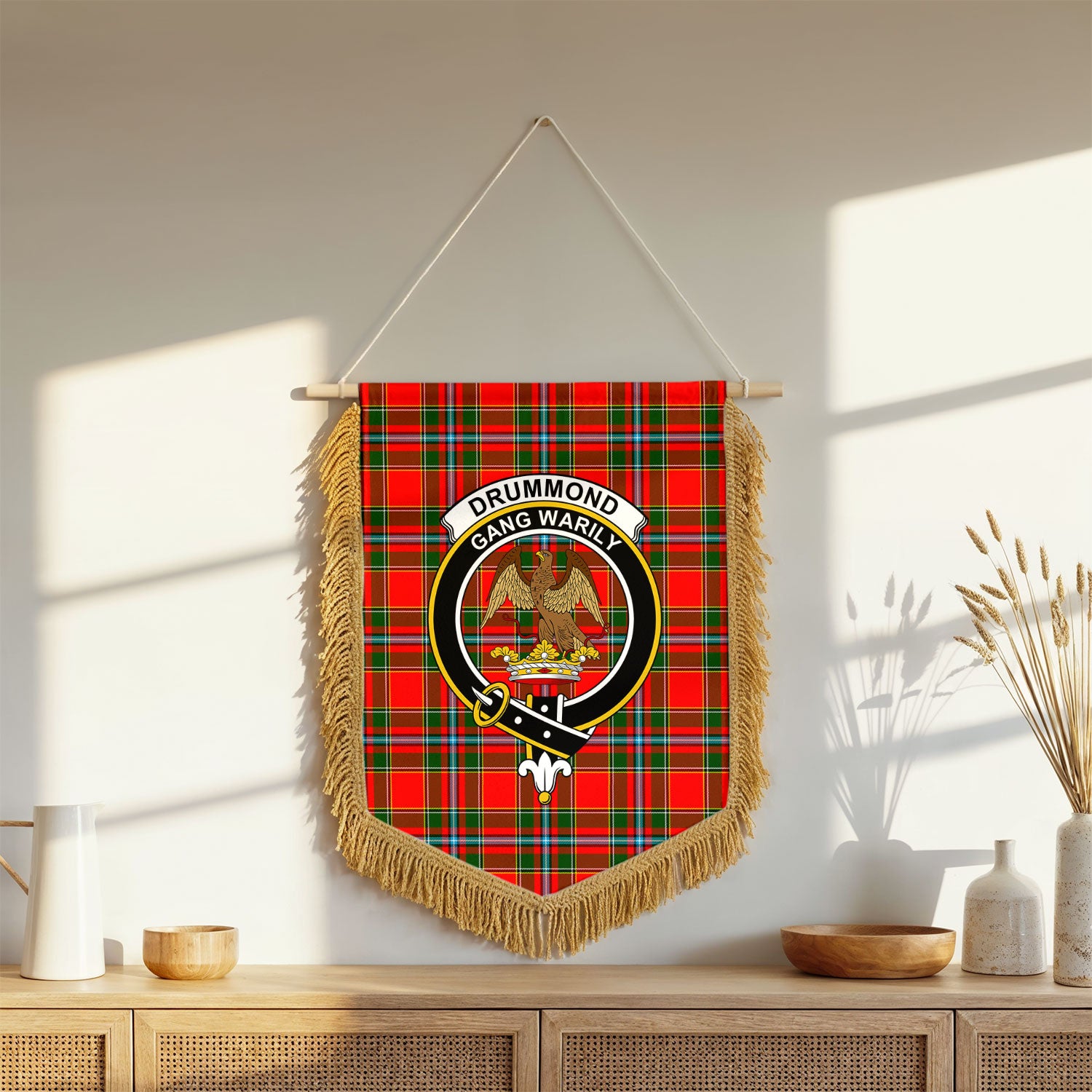 Drummond of Perth Tartan Crest Wall Hanging Banner - Wood Pole
