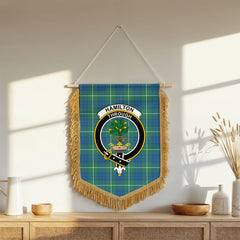 Hamilton Hunting Ancient Tartan Crest Wall Hanging Banner - Wood Pole