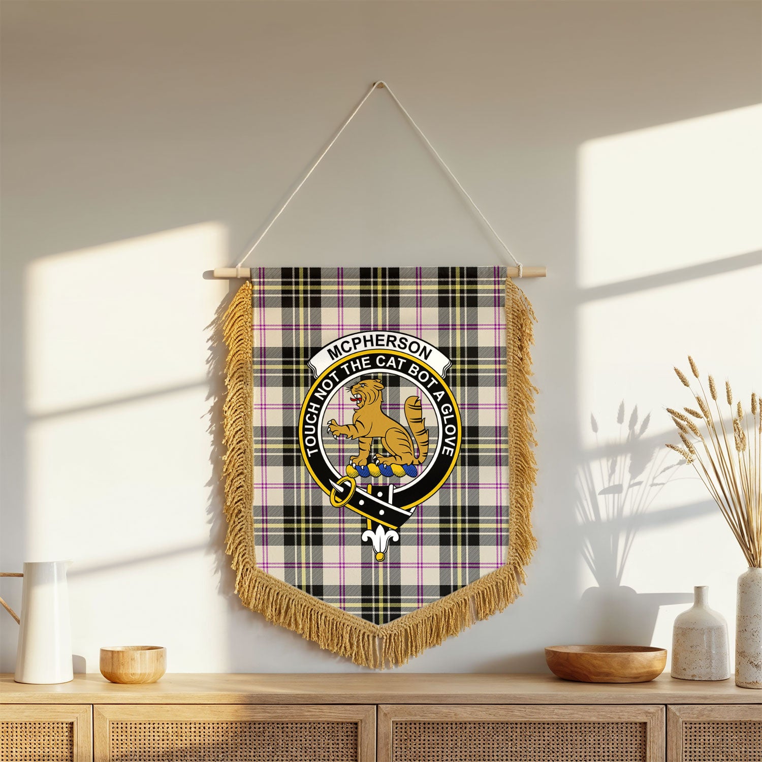 McPherson Dress Ancient Tartan Crest Wall Hanging Banner - Wood Pole