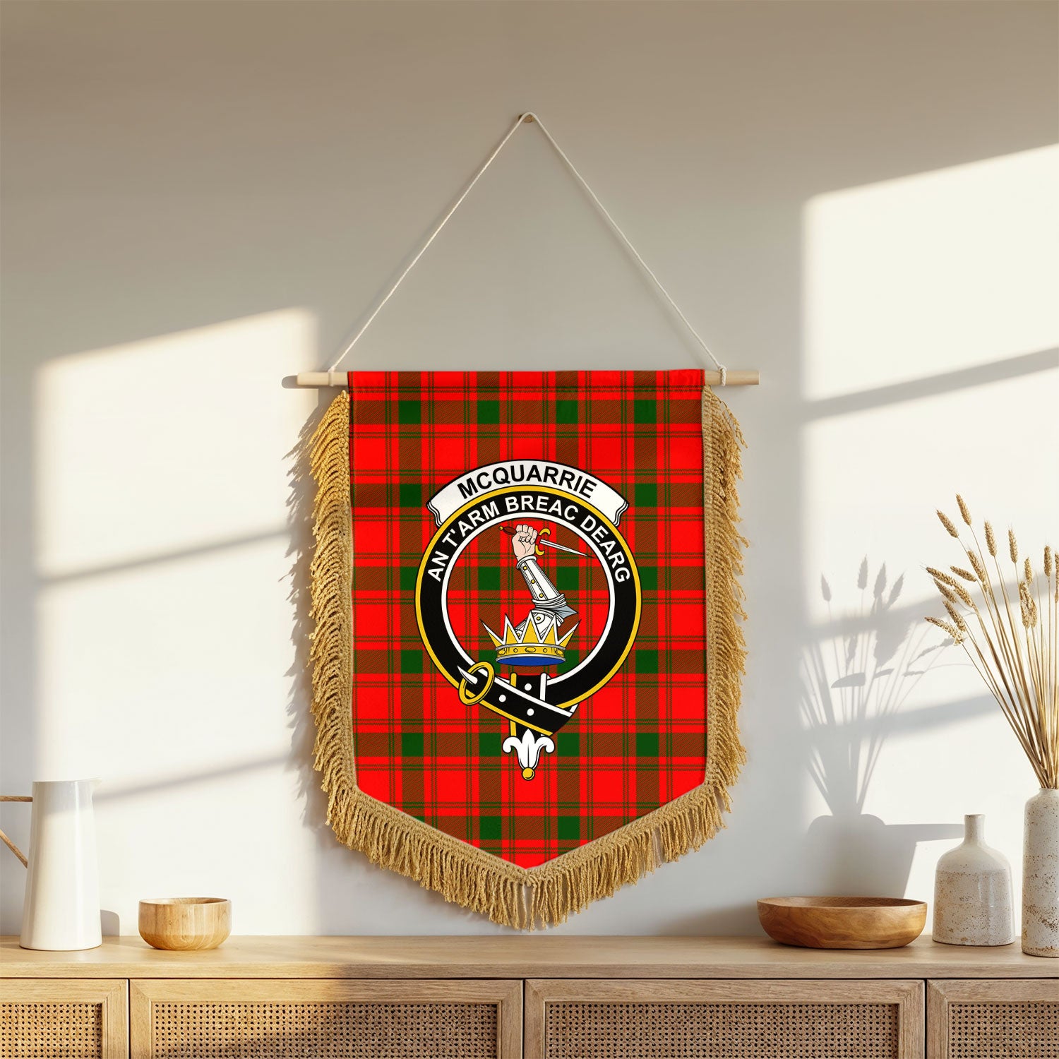 McQuarrie Tartan Crest Wall Hanging Banner - Wood Pole