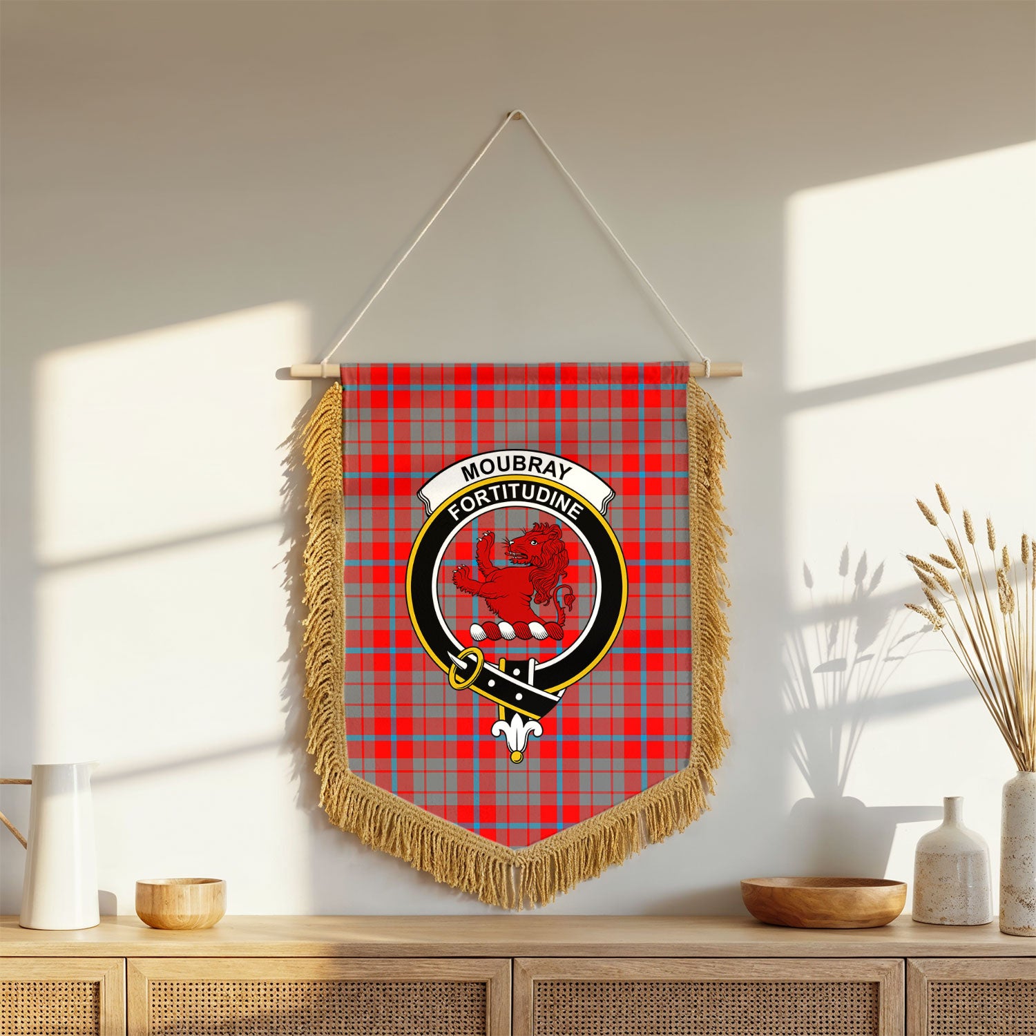 Moubray Tartan Crest Wall Hanging Banner - Wood Pole