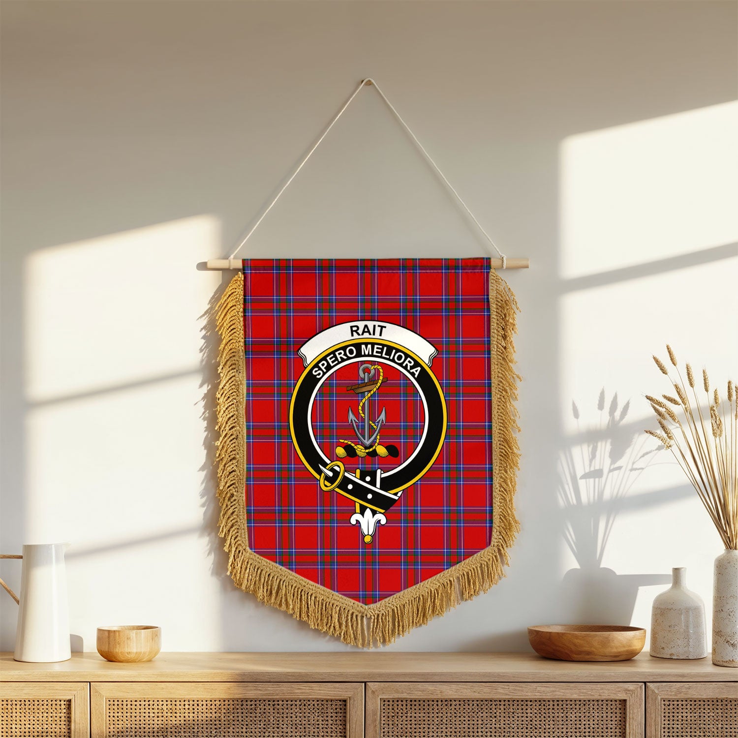 Rait Tartan Crest Wall Hanging Banner - Wood Pole