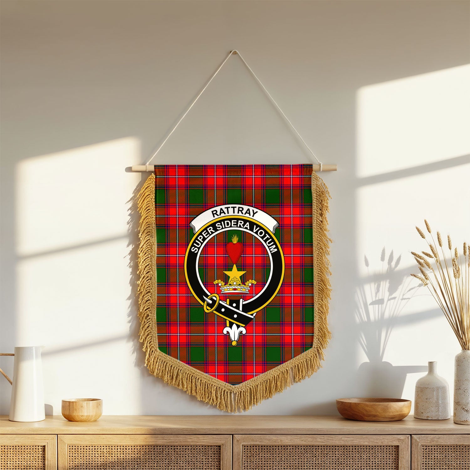 Rattray Modern Tartan Crest Wall Hanging Banner - Wood Pole