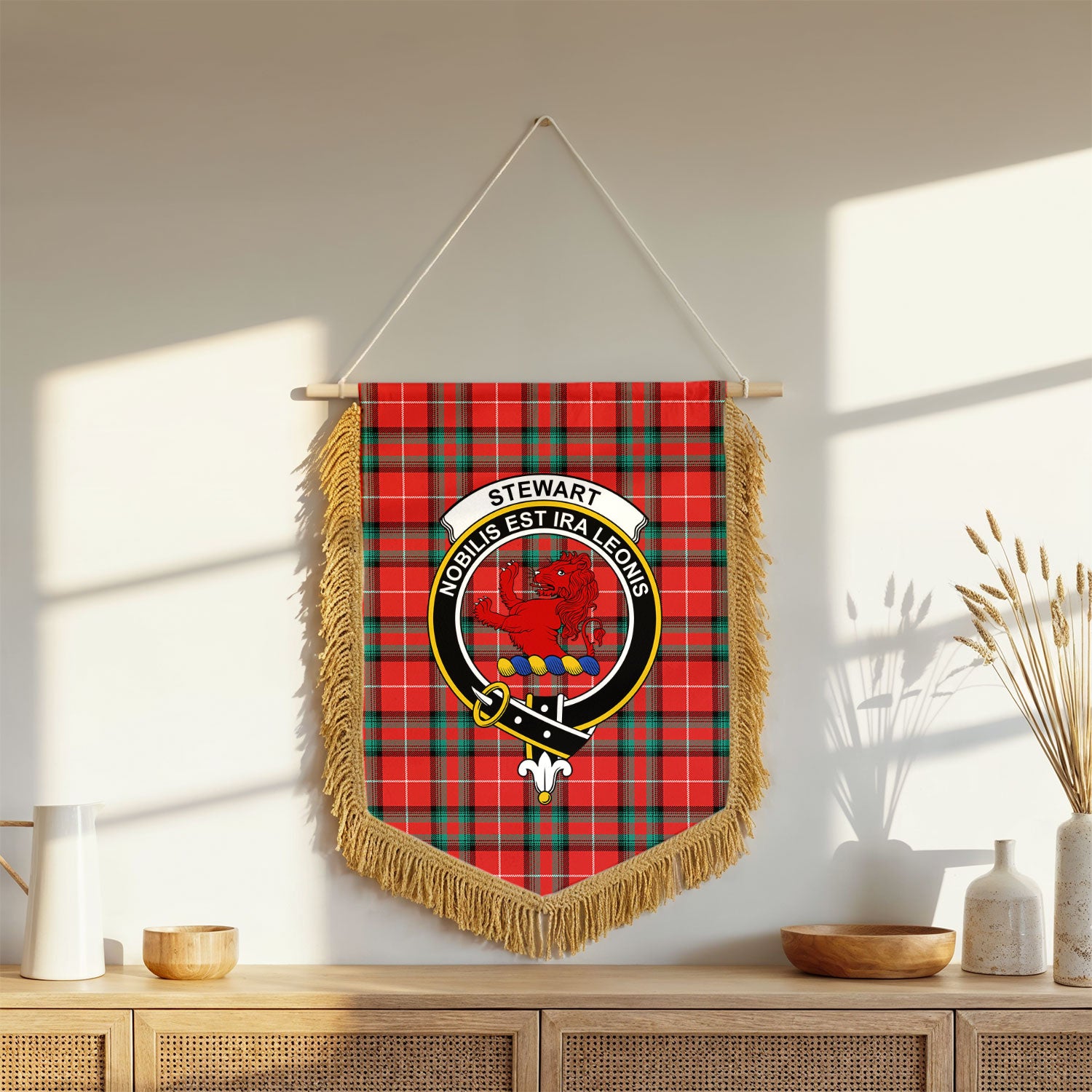 Stewart (Stuart) of Bute Tartan Crest Wall Hanging Banner - Wood Pole