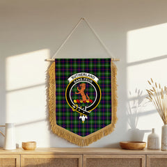 Sutherland Modern Tartan Crest Wall Hanging Banner - Wood Pole
