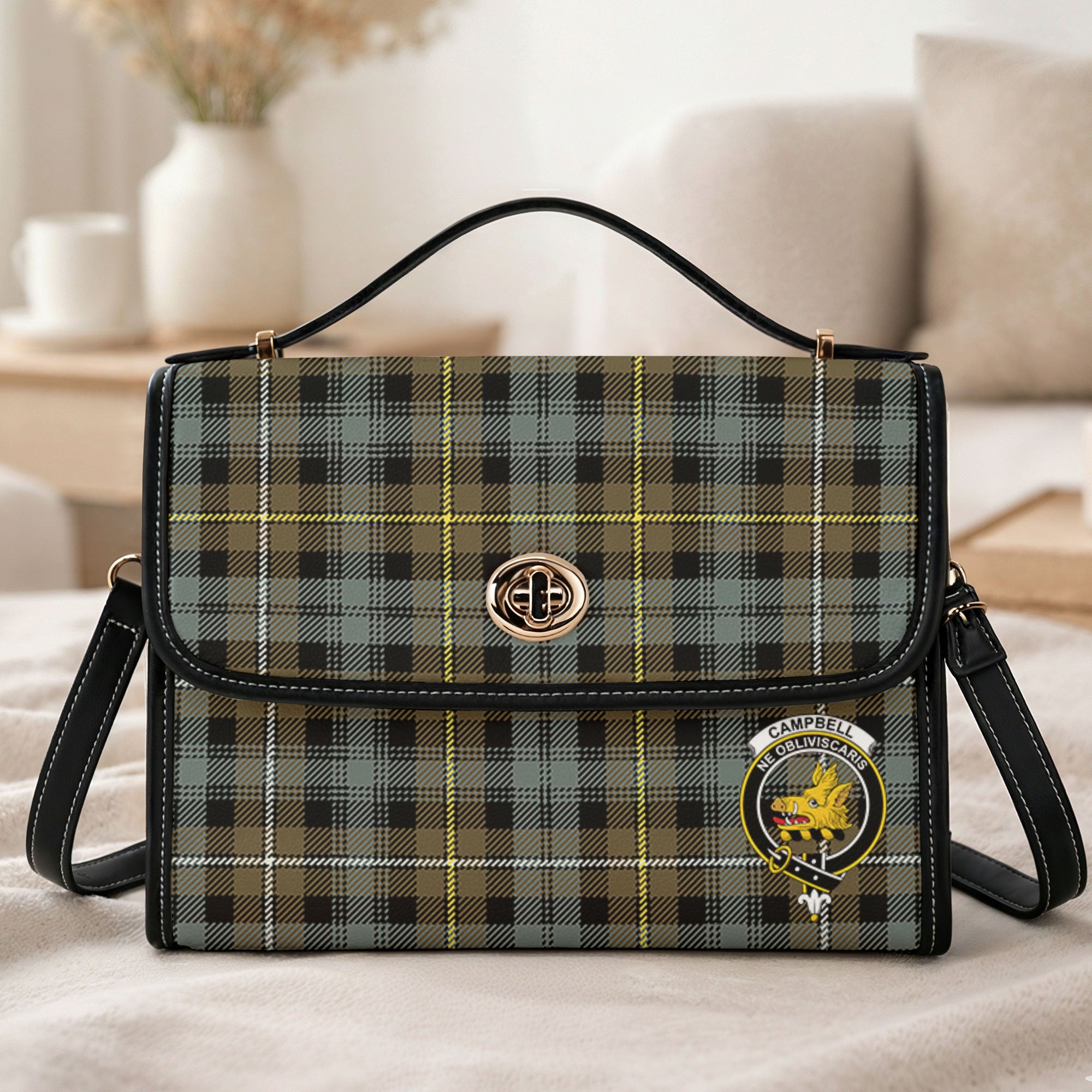 Campbell Argyll Weathered Tartan Crest Satchel Bag