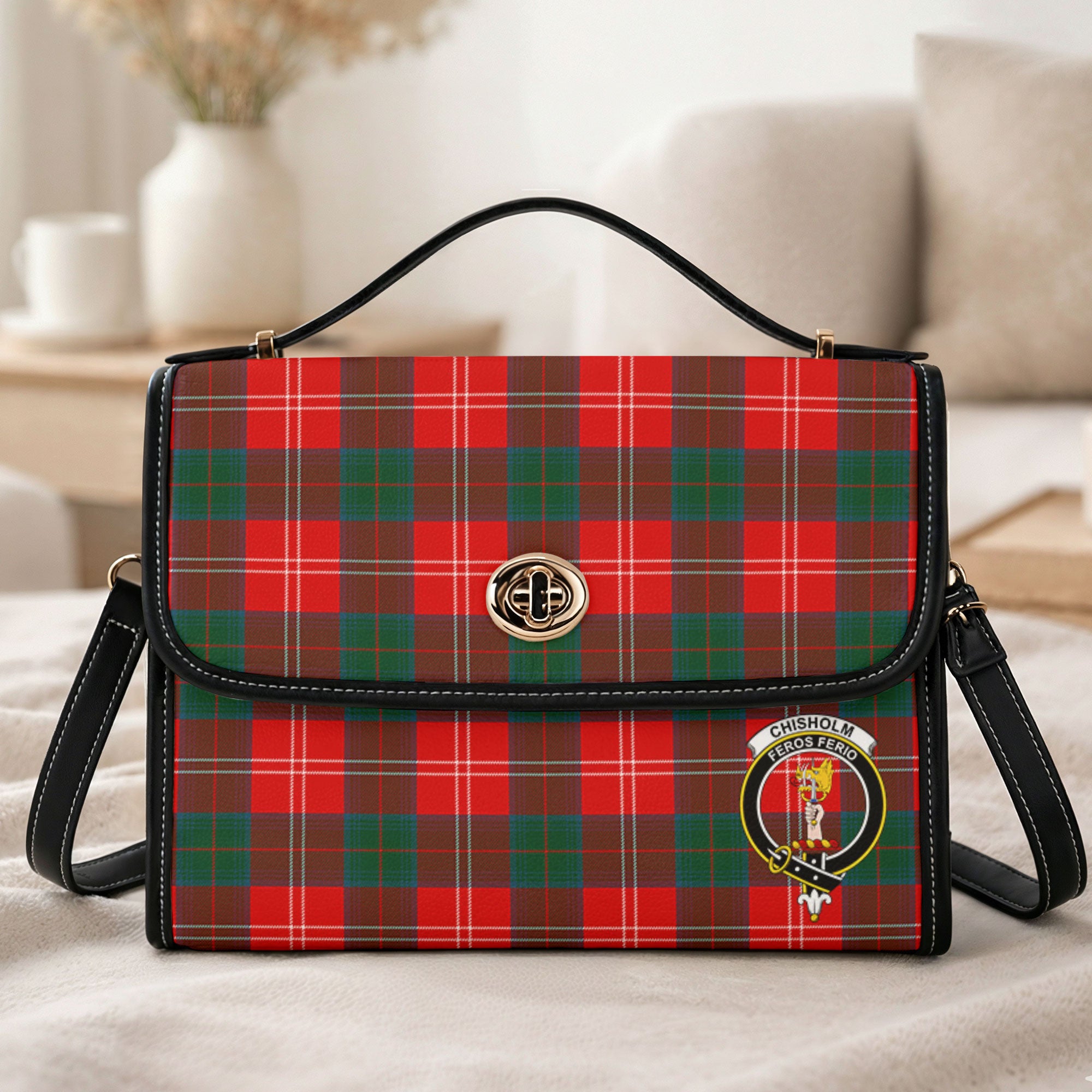 Chisholm Modern Tartan Crest Satchel Bag