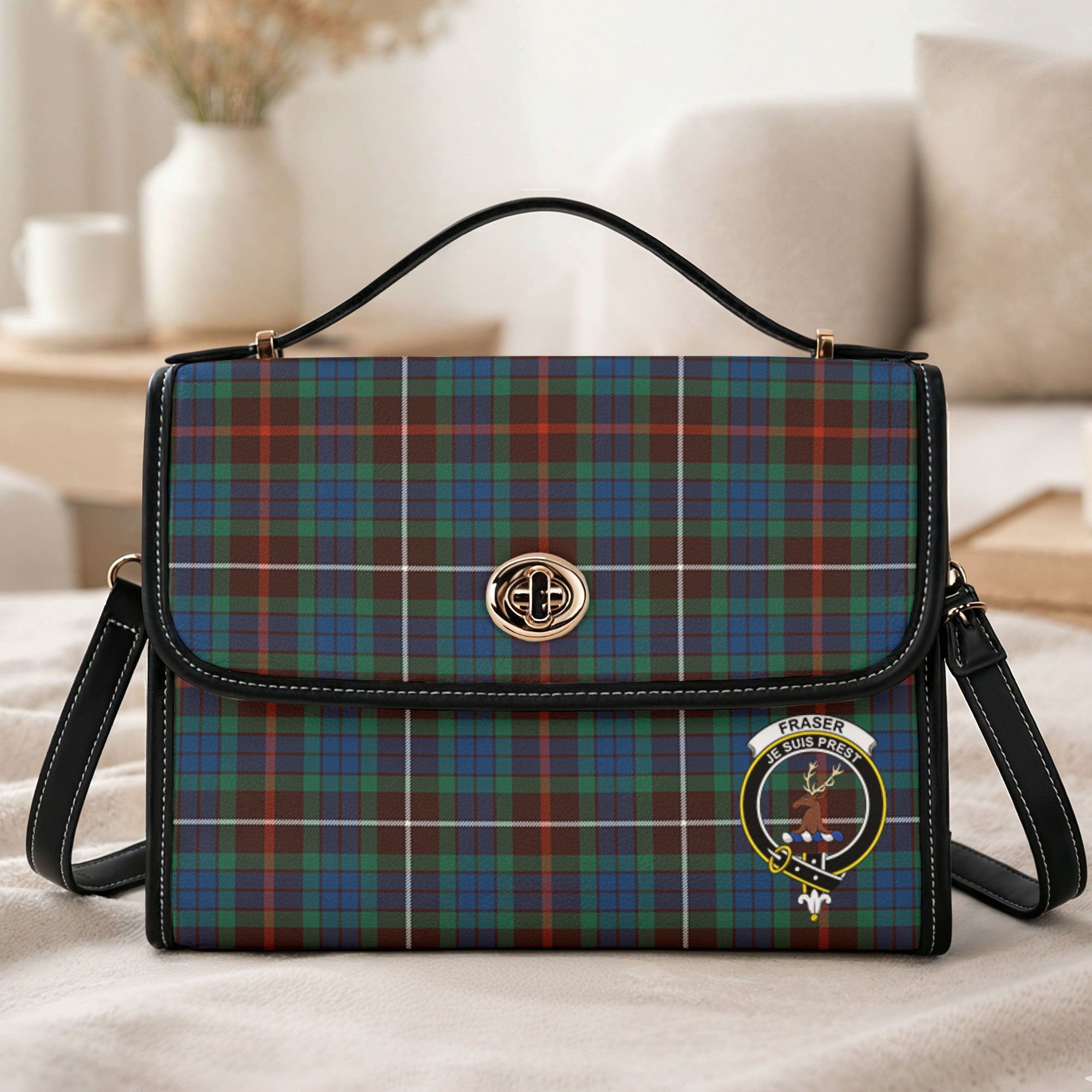 Fraser (of Lovat) Hunting Ancient Tartan Crest Satchel Bag