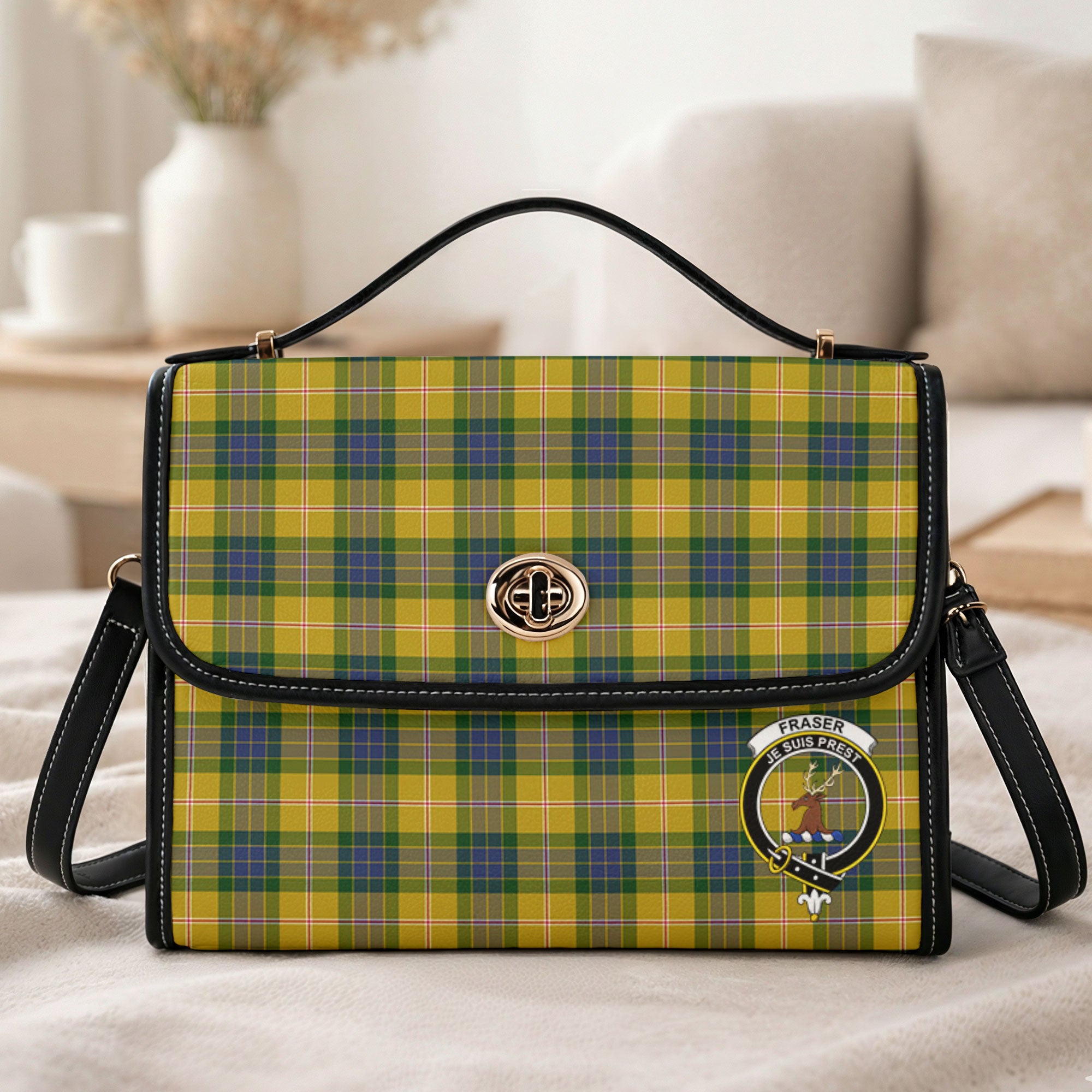 Fraser (of Lovat) Yellow Tartan Crest Satchel Bag
