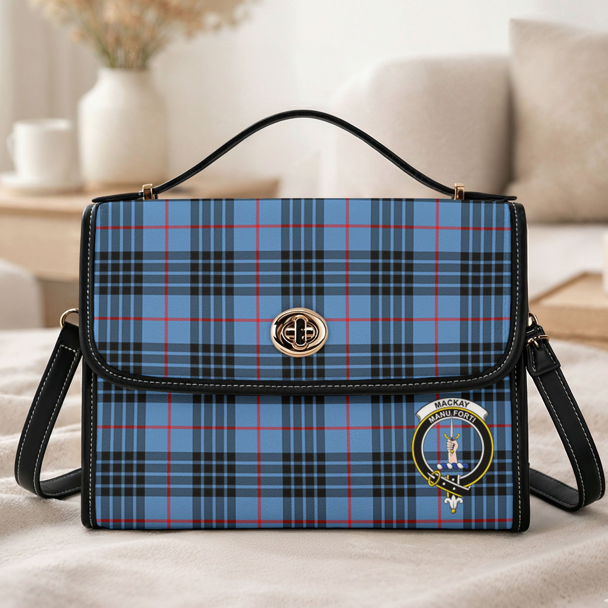 MacKay Blue Tartan Crest Satchel Bag