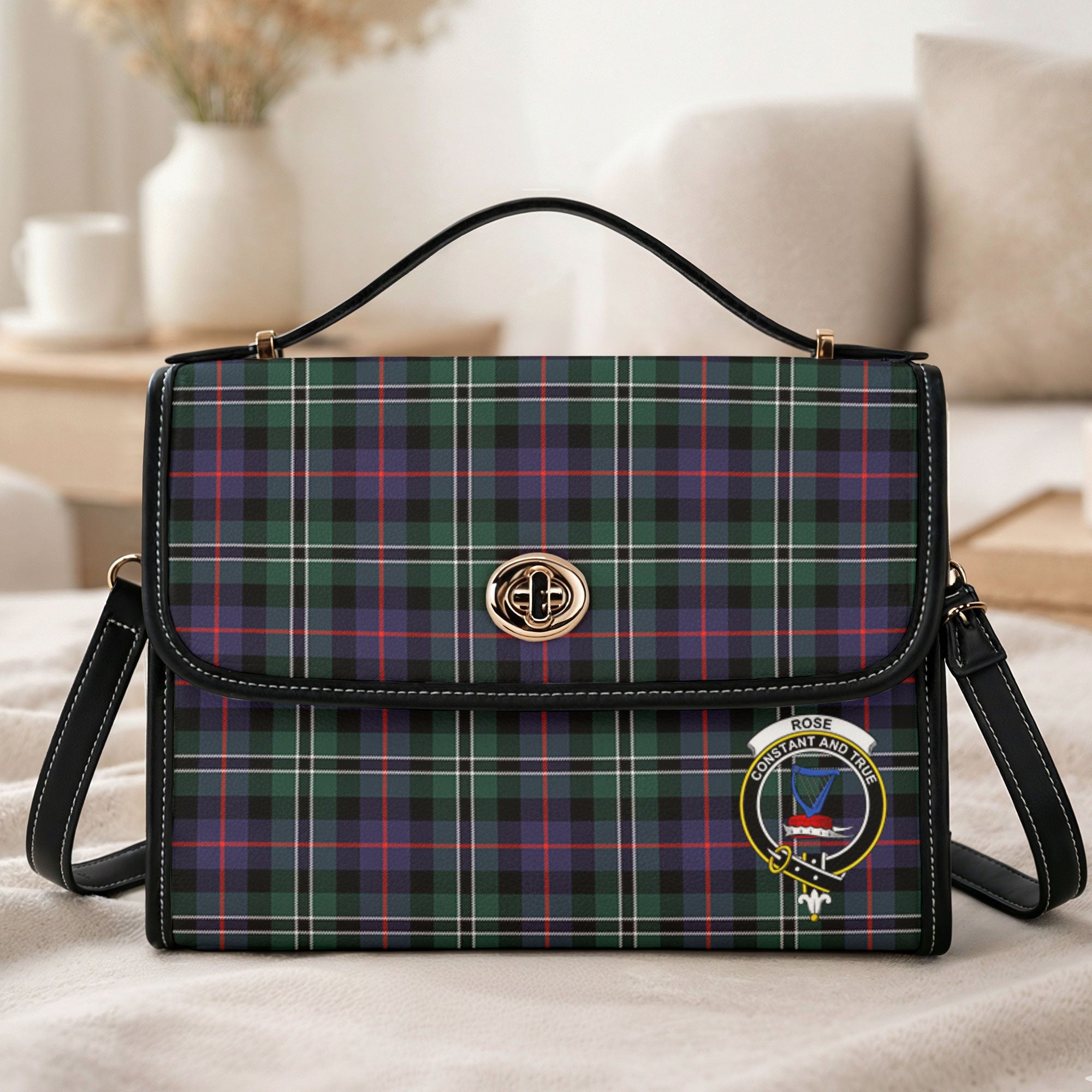 Rose Hunting Modern Tartan Crest Satchel Bag