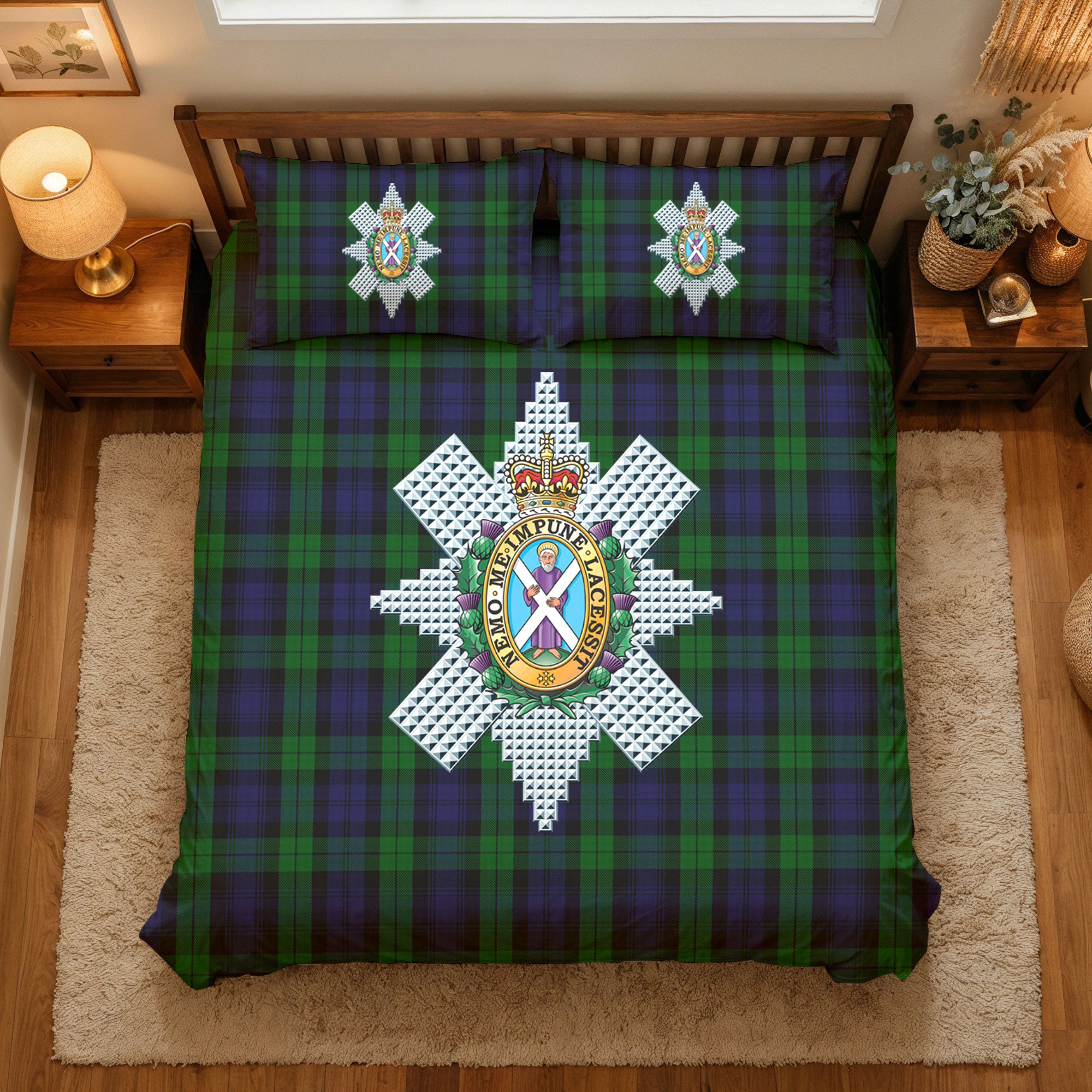 Black Watch Tartan Crest Bedding Set