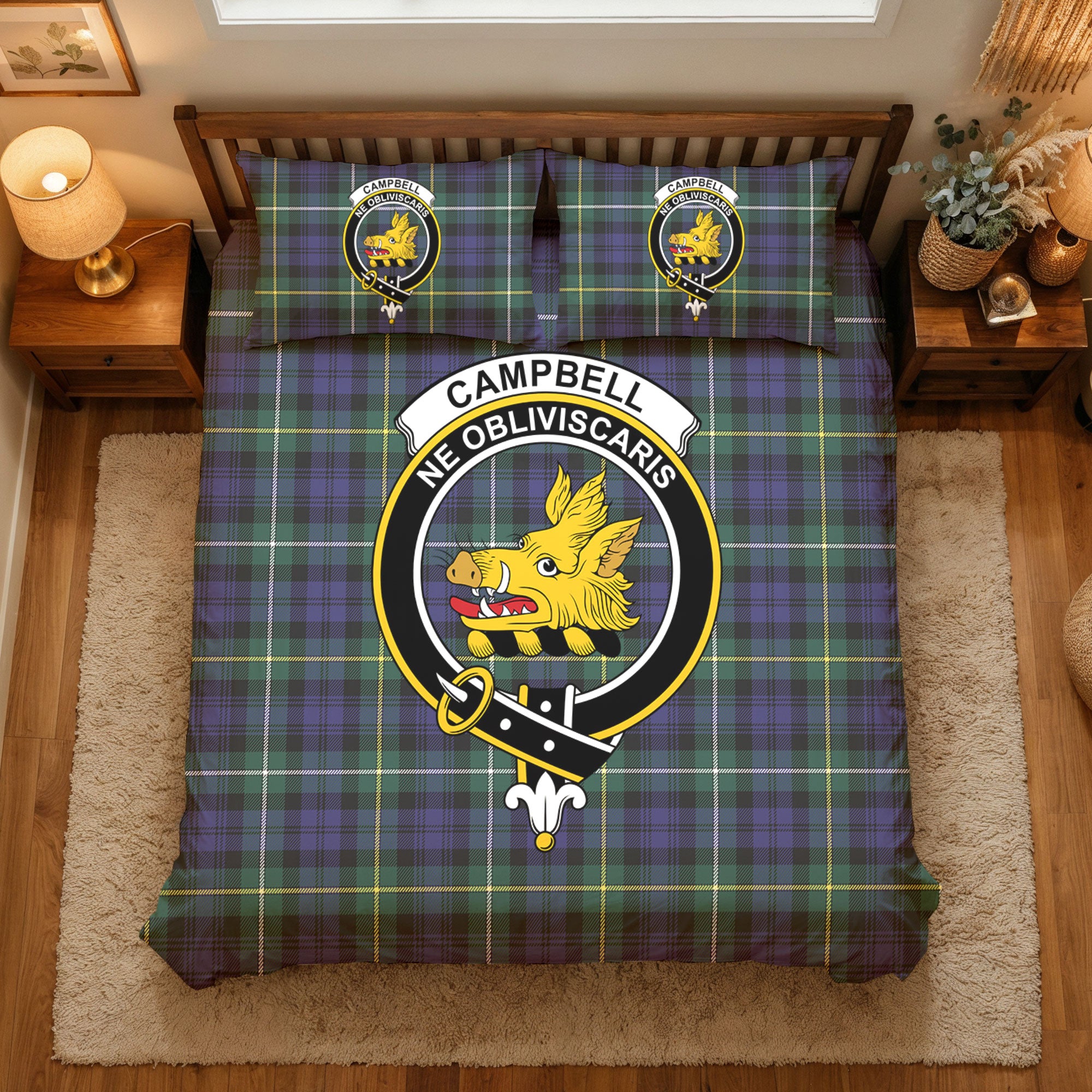 Campbell Argyll Modern Tartan Crest Bedding Set