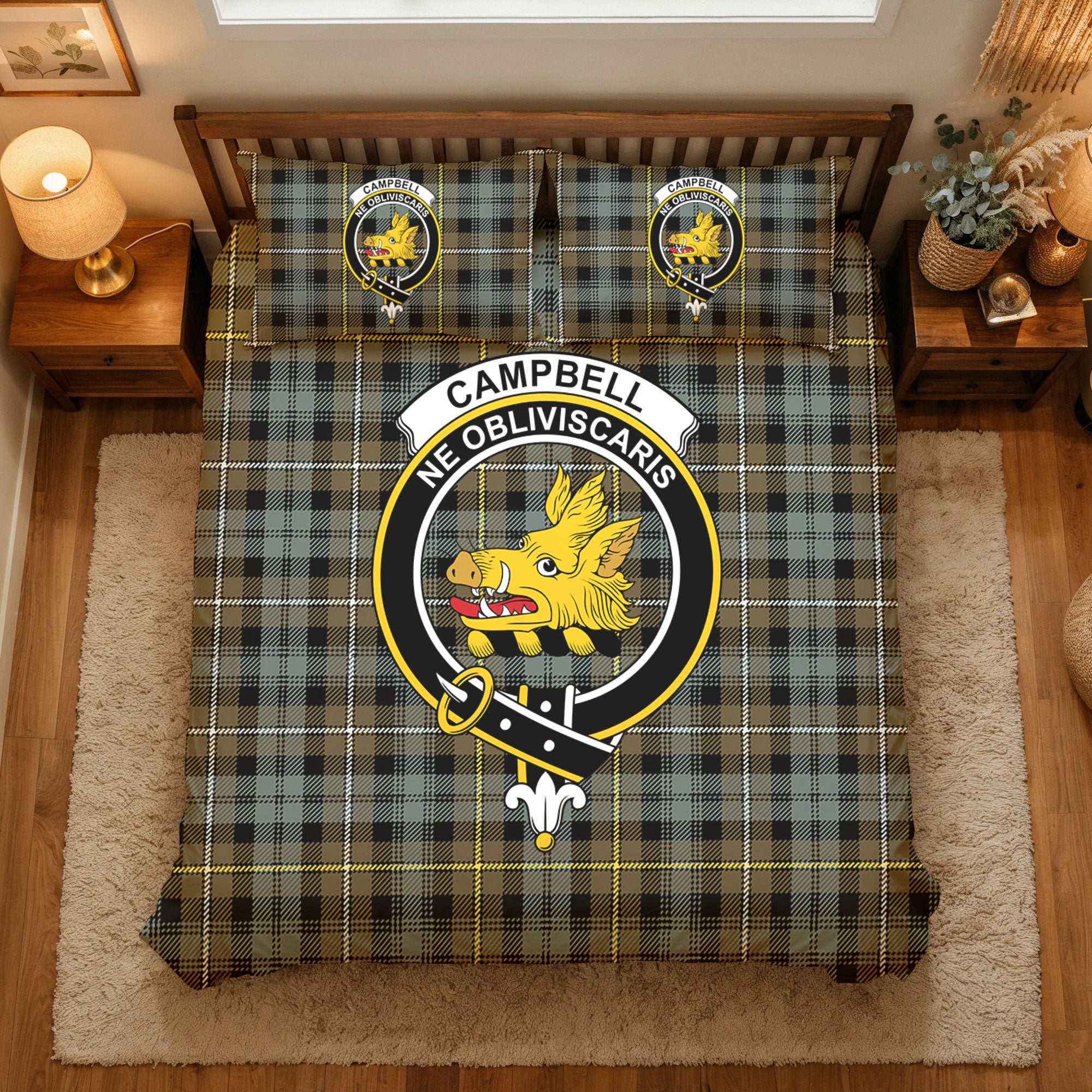 Campbell Argyll Weathered Tartan Crest Bedding Set